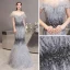 Luxury / Gorgeous Grey Evening Dresses  2020 Trumpet / Mermaid Off-The-Shoulder Short Sleeve Feather Beading Floor-Length / Long Ruffle Backless Formal Dresses