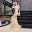 Haut de Gamme Doré Transparentes Robe De Soirée 2020 Trompette / Sirène V-Cou Manches Courtes Ceinture Perlage Train De Balayage Volants Robe De Ceremonie
