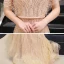 Haut de Gamme Doré Transparentes Robe De Soirée 2020 Trompette / Sirène V-Cou Manches Courtes Ceinture Perlage Train De Balayage Volants Robe De Ceremonie