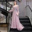 High-end Candy Roze Doorzichtige Avondjurken 2020 A lijn Vierkante Halslijn Lange Mouwen Veer Handgemaakt Kralen Rhinestone Pailletten Gordel Sweep Trein Ruche Gelegenheid Jurken