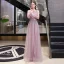 High-end Candy Roze Doorzichtige Avondjurken 2020 A lijn Vierkante Halslijn Lange Mouwen Veer Handgemaakt Kralen Rhinestone Pailletten Gordel Sweep Trein Ruche Gelegenheid Jurken