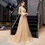 High-end Candy Roze Doorzichtige Avondjurken 2020 A lijn Vierkante Halslijn Lange Mouwen Veer Handgemaakt Kralen Rhinestone Pailletten Gordel Sweep Trein Ruche Gelegenheid Jurken