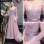High-end Candy Roze Doorzichtige Avondjurken 2020 A lijn Vierkante Halslijn Lange Mouwen Veer Handgemaakt Kralen Rhinestone Pailletten Gordel Sweep Trein Ruche Gelegenheid Jurken