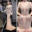 Sexy Luxus / Herrlich Gold Roter Teppich Abendkleider 2020 Meerjungfrau Tiefer V-Ausschnitt Kurze Ärmel Handgefertigt Perlenstickerei Perle Sweep / Pinsel Zug Rüschen Rückenfreies