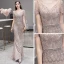 Haut de Gamme Champagne Transparentes Robe De Soirée 2020 Trompette / Sirène Encolure Carrée Sans Manches Fait main Perlage Train De Balayage Robe De Ceremonie