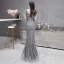 Luxe Gris Robe De Soirée 2020 Trompette / Sirène V-Cou Manches Courtes Paillettes Perlage Train De Balayage Dos Nu Robe De Ceremonie