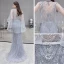 Illusion Haut de Gamme Gris Tapis rouge Transparentes Robe De Soirée Avec Châle 2020 Trompette / Sirène Col v profond Sans Manches Plumes Perlage Train De Balayage Volants Dos Nu Robe De Ceremonie
