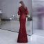 Sparkly Burgundy Sequins Evening Dresses  2020 Trumpet / Mermaid High Neck 3/4 Sleeve Bell sleeves Floor-Length / Long Ruffle Formal Dresses