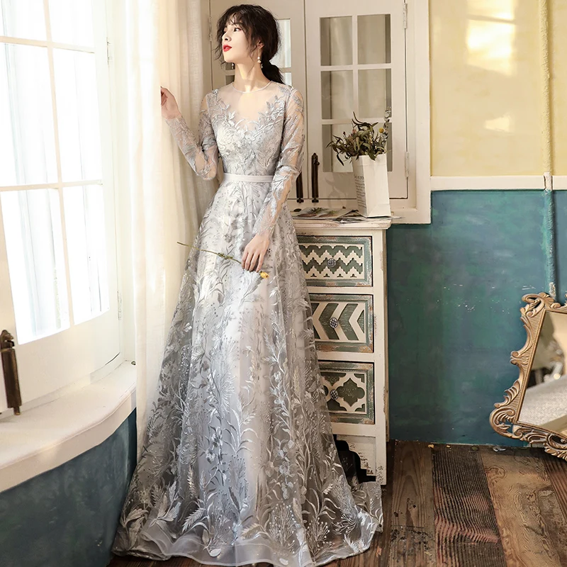 open lace back dress Chic Princess Scoop Neck Long Mother of The Bride Dresses with Pockets main image 1
