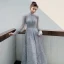 Victorian Style Grey See-through Homecoming Graduation Dresses 2020 A-Line / Princess High Neck Puffy Long Sleeve Appliques Spotted Beading Ankle Length Ruffle Backless Formal Dresses
