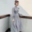 Victorian Style Grey See-through Homecoming Graduation Dresses 2020 A-Line / Princess High Neck Puffy Long Sleeve Appliques Spotted Beading Ankle Length Ruffle Backless Formal Dresses