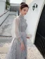 Victorian Style Grey See-through Homecoming Graduation Dresses 2020 A-Line / Princess High Neck Puffy Long Sleeve Appliques Spotted Beading Ankle Length Ruffle Backless Formal Dresses