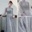 Victorian Style Grey See-through Homecoming Graduation Dresses 2020 A-Line / Princess High Neck Puffy Long Sleeve Appliques Spotted Beading Ankle Length Ruffle Backless Formal Dresses
