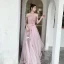 Chic / Beautiful Blushing Pink Evening Dresses  2020 A-Line / Princess Off-The-Shoulder Short Sleeve Spotted Tulle Appliques Flower Beading Pearl Sash Floor-Length / Long Ruffle Backless Formal Dresses