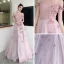 Chic / Beautiful Blushing Pink Evening Dresses  2020 A-Line / Princess Off-The-Shoulder Short Sleeve Spotted Tulle Appliques Flower Beading Pearl Sash Floor-Length / Long Ruffle Backless Formal Dresses