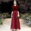 Affordable Dark Green Suede Winter Evening Dresses  2020 A-Line / Princess V-Neck 1/2 Sleeves Floor-Length / Long Ruffle Formal Dresses