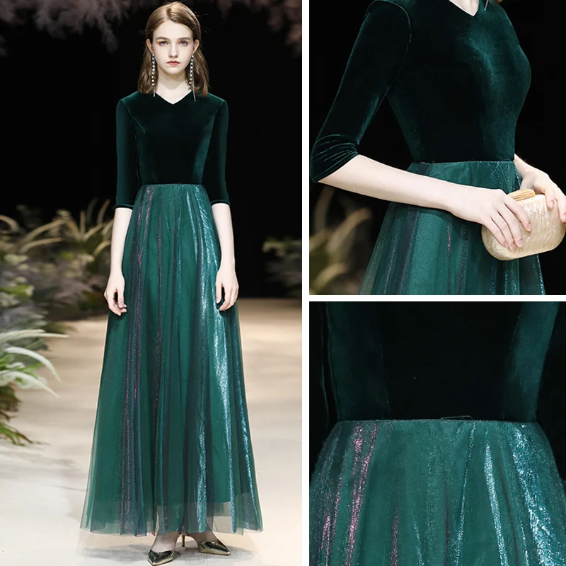 Affordable Dark Green Suede Winter Evening Dresses 2020 A Line Princess V Neck 1 2 Sleeves Floor Length Long Ruffle Formal Dresses Affordable Dark Green Suede Winter Evening Dresses 2020 A Line Princess V Neck 1 2 Sleeves Floor Length Long Ruffle Formal Dresses