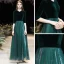 Affordable Dark Green Suede Winter Evening Dresses  2020 A-Line / Princess V-Neck 1/2 Sleeves Floor-Length / Long Ruffle Formal Dresses