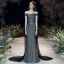 Chic / Belle Argenté Noire Robe De Soirée 2020 Trompette / Sirène De l'épaule Manches Courtes Glitter Polyester Détachable Train De Balayage Dos Nu Robe De Ceremonie
