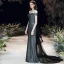 Chic / Belle Argenté Noire Robe De Soirée 2020 Trompette / Sirène De l'épaule Manches Courtes Glitter Polyester Détachable Train De Balayage Dos Nu Robe De Ceremonie