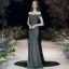 Chic / Belle Argenté Noire Robe De Soirée 2020 Trompette / Sirène De l'épaule Manches Courtes Glitter Polyester Détachable Train De Balayage Dos Nu Robe De Ceremonie