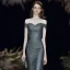 Chic / Belle Argenté Noire Robe De Soirée 2020 Trompette / Sirène De l'épaule Manches Courtes Glitter Polyester Détachable Train De Balayage Dos Nu Robe De Ceremonie