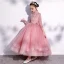 Vintage / Retro Candy Pink Birthday Flower Girl Dresses 2020 Ball Gown High Neck 3/4 Sleeve Appliques Lace Sequins Ankle Length Cascading Ruffles