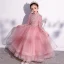 Vintage / Retro Candy Pink Birthday Flower Girl Dresses 2020 Ball Gown High Neck 3/4 Sleeve Appliques Lace Sequins Ankle Length Cascading Ruffles