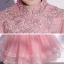 Vintage / Retro Candy Pink Birthday Flower Girl Dresses 2020 Ball Gown High Neck 3/4 Sleeve Appliques Lace Sequins Ankle Length Cascading Ruffles