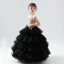 Illusion Black See-through Birthday Flower Girl Dresses 2020 Ball Gown Scoop Neck Sleeveless Gold Flower Appliques Lace Beading Floor-Length / Long Cascading Ruffles