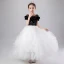 Chic / Beautiful Black White See-through Birthday Flower Girl Dresses 2020 Ball Gown Scoop Neck Puffy Short Sleeve Sequins Floor-Length / Long Ruffle