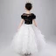 Chic / Beautiful Black White See-through Birthday Flower Girl Dresses 2020 Ball Gown Scoop Neck Puffy Short Sleeve Sequins Floor-Length / Long Ruffle