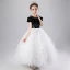 Chic / Beautiful Black White See-through Birthday Flower Girl Dresses 2020 Ball Gown Scoop Neck Puffy Short Sleeve Sequins Floor-Length / Long Ruffle