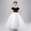Chic / Beautiful Black White See-through Birthday Flower Girl Dresses 2020 Ball Gown Scoop Neck Puffy Short Sleeve Sequins Floor-Length / Long Ruffle