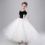 Chic / Beautiful Black White See-through Birthday Flower Girl Dresses 2020 Ball Gown Scoop Neck Puffy Short Sleeve Sequins Floor-Length / Long Ruffle