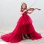 Elegant Red See-through Birthday Flower Girl Dresses 2020 Ball Gown Scoop Neck Short Sleeve Appliques Flower Sequins Cascading Ruffles Court Train