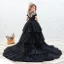 Chic / Beautiful Black See-through Birthday Flower Girl Dresses 2020 Ball Gown Scoop Neck Short Sleeve Gold Appliques Lace Court Train Cascading Ruffles