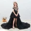 Chic / Beautiful Black See-through Birthday Flower Girl Dresses 2020 Ball Gown Scoop Neck Short Sleeve Gold Appliques Lace Court Train Cascading Ruffles