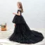 Chic / Beautiful Black See-through Birthday Flower Girl Dresses 2020 Ball Gown Scoop Neck Short Sleeve Gold Appliques Lace Court Train Cascading Ruffles