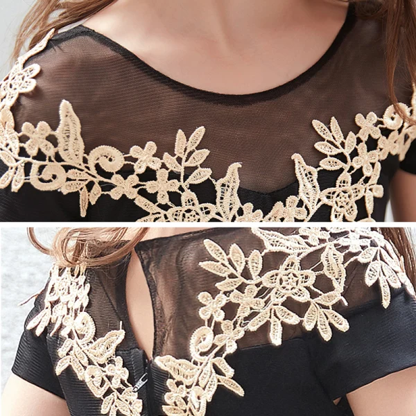Chic / Beautiful Black See-through Birthday Flower Girl Dresses 2020 Ball Gown Scoop Neck Short Sleeve Gold Appliques Lace Court Train Cascading Ruffles