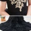 Chic / Beautiful Black See-through Birthday Flower Girl Dresses 2020 Ball Gown Scoop Neck Short Sleeve Gold Appliques Lace Court Train Cascading Ruffles