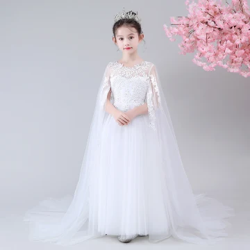 Chic Beautiful White See Through Flower Girl Dresses 2020 A Line Princess Scoop Neck Sleeveless Appliques Lace Beading Watteau Train Ruffle