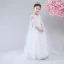 Chic / Beautiful White See-through Flower Girl Dresses 2020 A-Line / Princess Scoop Neck Sleeveless Appliques Lace Beading Watteau Train Ruffle