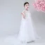 Chic / Beautiful White See-through Flower Girl Dresses 2020 A-Line / Princess Scoop Neck Sleeveless Appliques Lace Beading Watteau Train Ruffle