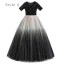Starry Sky Navy Blue Birthday Flower Girl Dresses 2020 Ball Gown Scoop Neck Short Sleeve Star Sequins Floor-Length / Long Ruffle