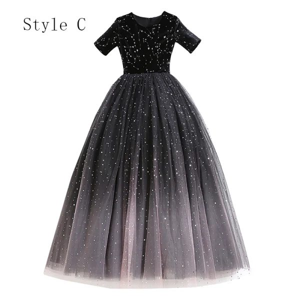 Starry Sky Navy Blue Birthday Flower Girl Dresses 2020 Ball Gown Scoop Neck Short Sleeve Star Sequins Floor-Length / Long Ruffle