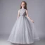 Vintage / Retro Grey Birthday Flower Girl Dresses 2020 Ball Gown See-through High Neck Sleeveless Appliques Lace Beading Sequins Tulle Floor-Length / Long Ruffle