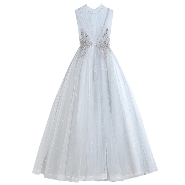 Vintage / Retro Grey Birthday Flower Girl Dresses 2020 Ball Gown See-through High Neck Sleeveless Appliques Lace Beading Sequins Tulle Floor-Length / Long Ruffle