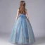 Chic / Beautiful Sky Blue Birthday Flower Girl Dresses 2020 A-Line / Princess Scoop Neck Sleeveless Appliques Sequins Bow Sash Floor-Length / Long Ruffle