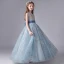 Chic / Beautiful Sky Blue Birthday Flower Girl Dresses 2020 A-Line / Princess Scoop Neck Sleeveless Appliques Sequins Bow Sash Floor-Length / Long Ruffle
